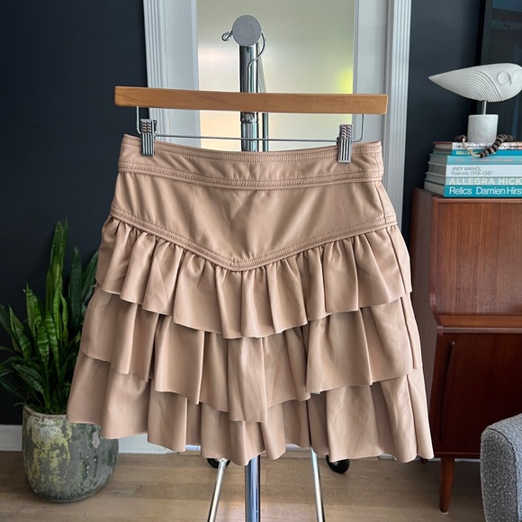 Tularosa Dresses & Skirts - Tularosa Vegan Leather Tan Ruffled Skirt - only worn once for photo shoot